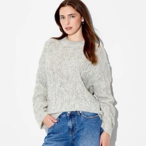 Halogen Light Gray Cable Knit Sweater